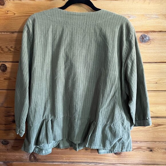 Flax Chore Coat Button Up Shirt 3/4 Sleeve Sage Green size Large - Picture 6 of 8